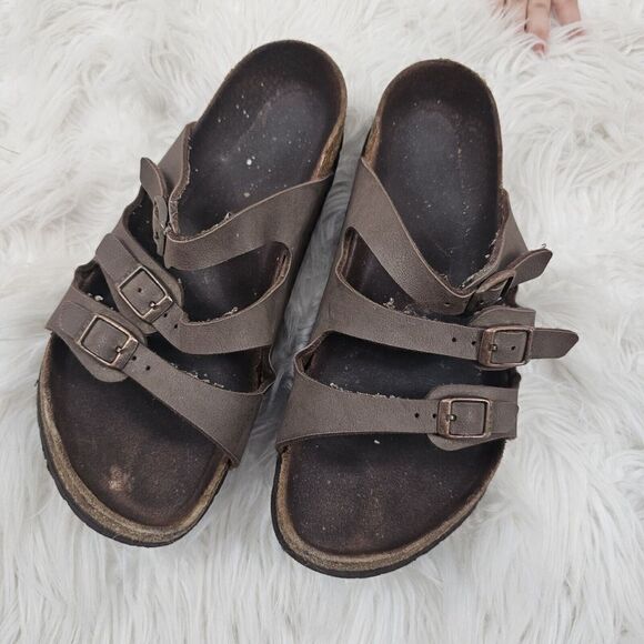 Birkenstock Florida Womens Size 38 US 7 Leather Sandals Brown Leather 3 Strap - Picture 1 of 8